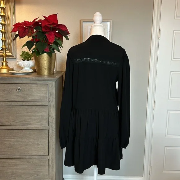 PINCH | Black Chiffon Tiered Long-Sleeve Dress | Medium - Picture 10 of 14